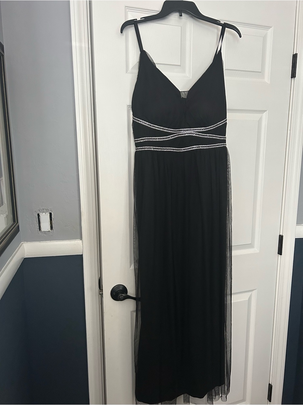 Black Beaded Waist Maxi Dress with Spaghetti Straps
